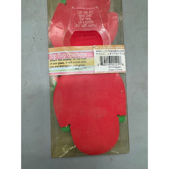 Flip Flop Coasters Drinkwear Attachable Coasters Set Of 6 Red & Green - Picture 4 of 4
